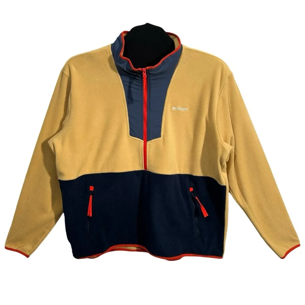 Columbia Mens Sequoia Grove Half Zip Fleece Pullover Jacket XXL Yellow Navy Blue
